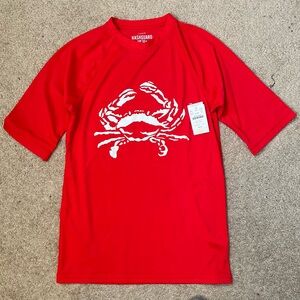 Crewcuts Rash Guard Swim Shirt Boys XL Red White Crab Graphic Short Sleeve NWT